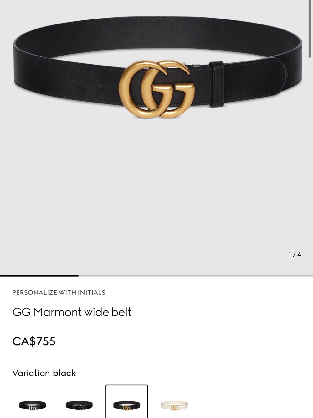 Gucci GG Marmont Wide Leather Belt — Black & Gold